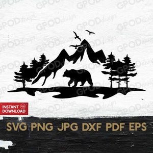 Bear Hunting Svg, Bear svg Clipart for Cricut, Hunting Bear mountain svg, Bear Silhouette svg decor gift | Vector Cut File, Digital download