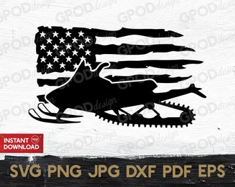 Moto de nieve Bandera americana SVG, Moto de nieve svg, Clipart para Cricut, Silueta de moto de nieve, Trineo de motor svg / Vector Cut File, Descarga digital