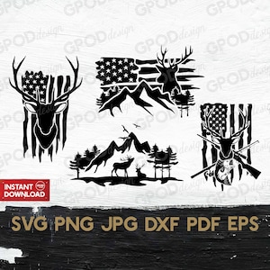Deer Hunting Bundle Svg, Deer Falg svg, Hunting svg, Clipart For Cricut, Deer Mountain svg, Hunting decal |Vector Cut File, Digital download