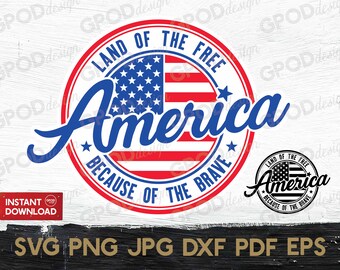 Patriotic Flag SVG, 4th of July svg, Clipart for Cricut, Land of the Free Because of Brave America svg | Vector Cut File, Digital download