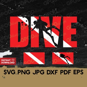 Dive with Flag SVG, Scuba Diving svg, Clipart For Cricut, Scuba Diver svg, Diving svg, Scuba life svg | Vector Cut File, Digital download
