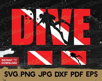 Dive with Flag SVG, Scuba Diving svg, Clipart For Cricut, Scuba Diver svg, Diving svg, Scuba life svg | Vector Cut File, Digital download