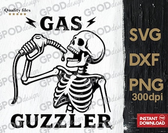 Gas Guzzler Skeleton SVG, Clipart for Cricut, Funny Skeleton Gas PNG DXF | Digital download