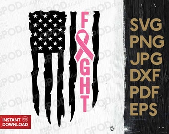 Fight Cancer US Flag SVG, Pink Ribbon svg, Clipart For Cricut, Cancer Awareness svg, Breast cancer svg | Vector Cut File, Digital download