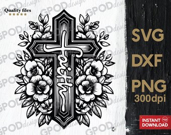 Faith Cross Wildflowers SVG, Clipart for Cricut, God Religious, Christian Quotes Floral PNG DXF | Digital download