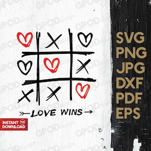 Love wins SVG, Valentine&#39;s day svg, Tic Tac Toe svg, Clipart for Cricut, Hearts Arrow svg, Handwrite svg | Vector Cut File, Digital download