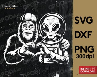 Bigfoot Alien Heart Hands SVG, Clipart for Cricut, Funny Sci-Fi Alien Lover, Funny Bigfoot Alien Encounter PNG DXF | Digital download