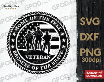 Land Of The Free Because Of The Brave SVG, Clipart for Cricut, Patriotic 4th of July, Soldier Military Veteran PNG DXF | Digital download