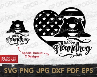 Groundhog with Heart Flag SVG, Happy Groundhog Day svg, Clipart for Cricut, I Love Groundhog svg, Gifts | Vector Cut File, Digital download