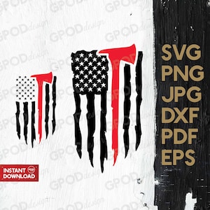 レッドライン フラッグ SVG、消防士フラッグ SVG、クリカット用クリップアート、消防士 SVG、米国斧フラッグ SVG、消防署 SVG | ベクター カット ファイル、デジタル ダウンロード