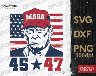 Maga Trump 45 47 SVG, Clipart for Cricut, Patriotic Flag, Trump Is My President PNG DXF | Digital download
