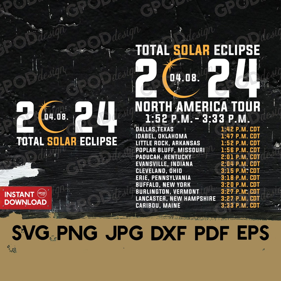 2024 Eclipse solar total 8 de abril SVG, Tour por América del Norte PNG ...