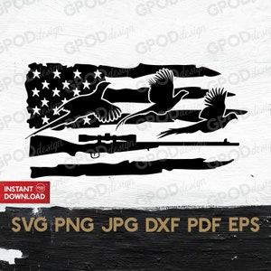 Pheasant Hunter SVG, Hunting svg, Clipart for Cricut, Distressed Rifle Hunt flag svg, Hunting season svg | Vector Cut File, Digital download
