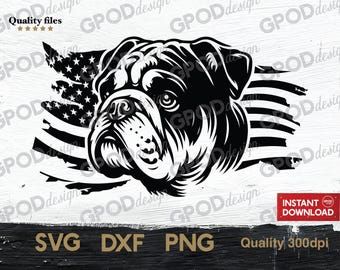 American Bulldog Flag SVG, Clipart for Cricut, Patriotic 4th of July, Dog Lover American Flag PNG DXF | Digital download