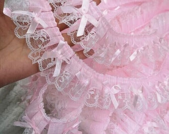 2 inch wide white ruffled lace pink /white color price per yard