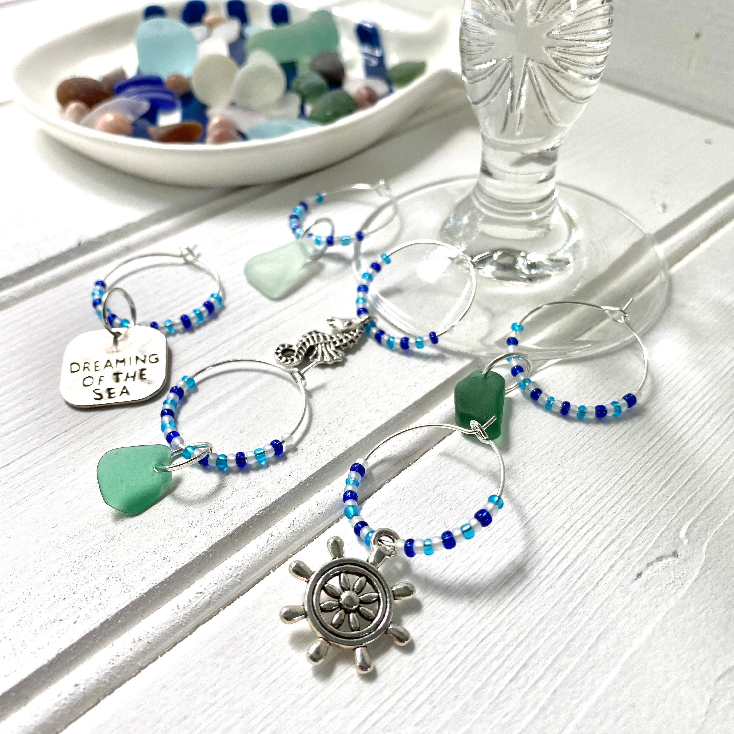 Sea glass wine charms nautical party favors Etsy