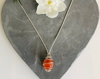 Rock Pendant Necklace Carnelian Necklace College Student Gift, Long Statement Necklace Earthy Jewelry