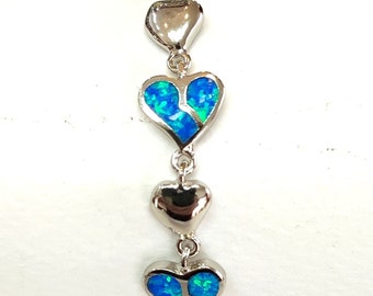 Silver bracelet, hearts design, blue opal stones