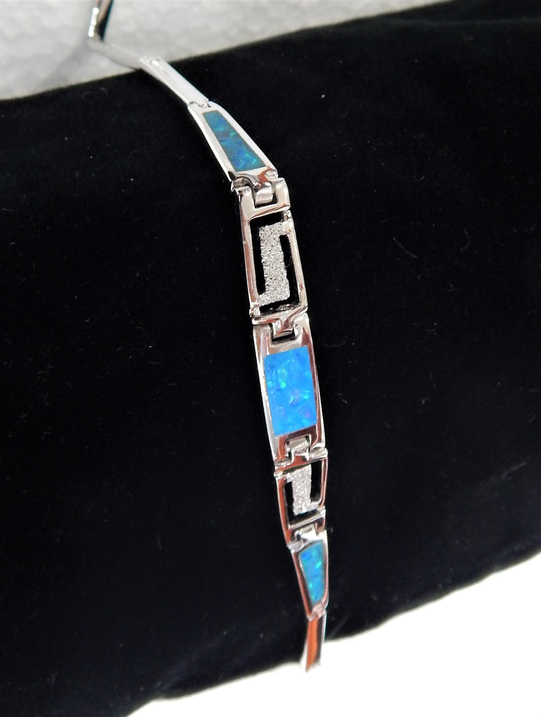 Sterling Silver Bracelet, Greek Design, Blue Opal Stones Etsy UK