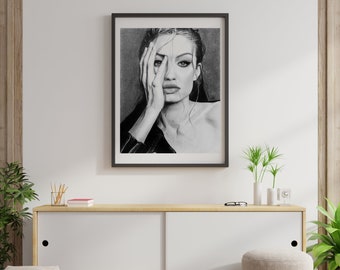 Gigi Hadid | Portrait dessiné au crayon | Art imprimable | Téléchargement numérique instantané |Décoration murale