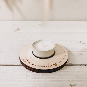 Small tea light holder engraved | personalized | wood | Star Child | reminder light | Grief