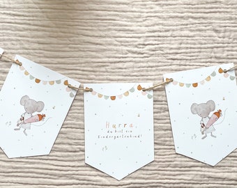 Kindergartener | Pennant garland for crafting | little mouse with goose | Hooray you're a kindergarten kid