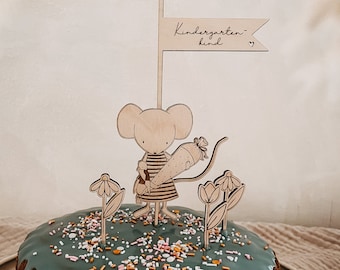 mouse cake topper girl | Kindergartener | wood | Tulip | chamomile | cake toppers