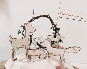 deer | fox | wild boar | Freshman | Forest animals cake topper made of wood