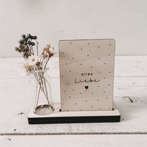 Alles Liebe - Mini - Holzkarte - einzeln oder im Set mit Glasvase und Trockenblumen