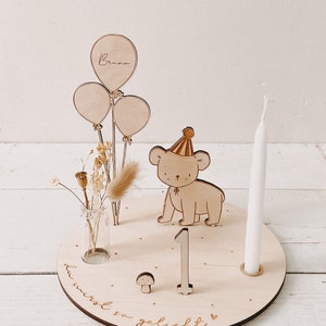 Bear | Balloons | Candle plate personalized including pennant, number, vase | Birthday plate | Candle plate | Birthday train