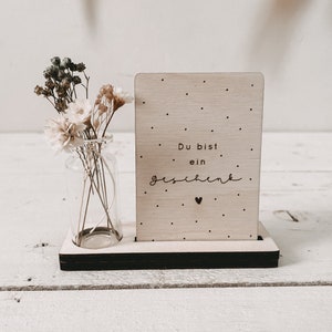 Du bist ein Geschenk - Mini - Holzkarte - einzeln oder im Set mit Glasvase und Trockenblumen