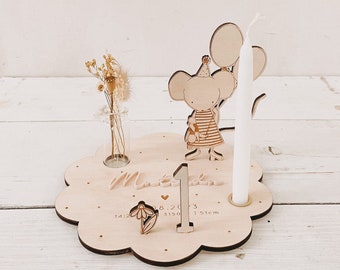 Small playful birthday plate | Mouse with balloons | Candle plate | Birthday train | Children's birthday decorations