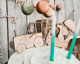 Wooden tractor cake topper | individually or with a trailer