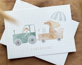 Tractor Invitation Card Party Animals