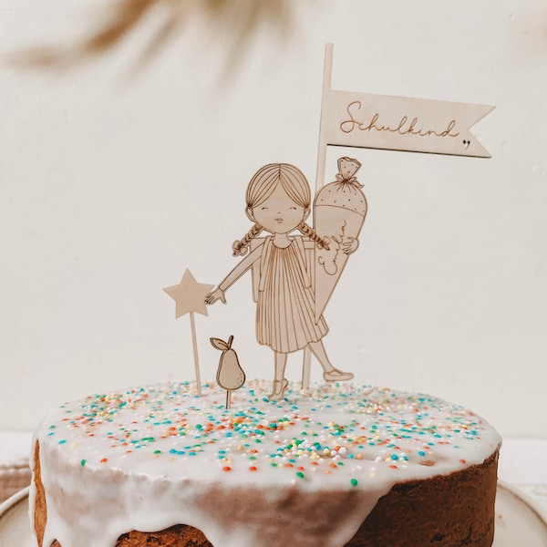 Schulkind Caketopper Mädchen | Einschulung | endlich Schulkind | erster Schultag | erste Klasse | Holz | Cake Topper