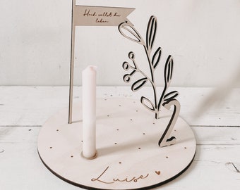 Candle plate blossom branch incl. pennant, number and candle