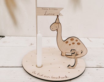 Candle plate Dino longneck incl. pennant, number and white candle