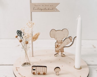 Kindergarten mouse boy | Candle plate | Birthday board | Birthday plate | Hurray, you're a kindergarten kid!