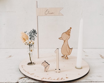 goose | Personalized candle plate including pennant, number, vase and white candle | birthday plate | Candle Plate | birthday train | duck