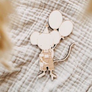Mouse boy with balloons | single connector | Candle Plate | birthday wreath | Children's Birthday | birthday plate | birthday train