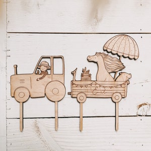 Wooden tractor cake topper | individually or with a trailer