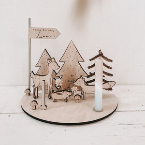 Forest animals birthday plate made of wood