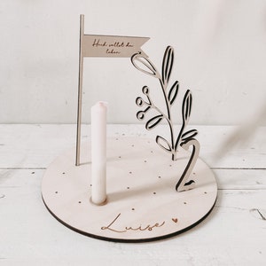 Candle plate blossom branch incl. pennant, number and candle