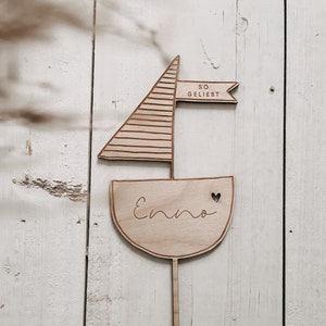 Caketopper Baptism Boat Wood Personalized with name image 2