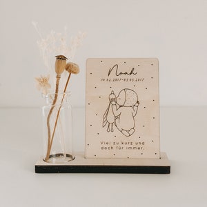 Trauergeschenk | kleines Andenken | Mini Aufsteller | Viel zu kurz und doch für immer | Mini | Holzkarte | inkl. Glasvase und Trockenblumen