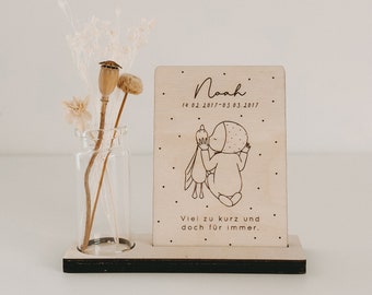 Funeral gift | small souvenir | Far too short and yet forever | Mini | Wooden card | Includes glass vase and dried flowers