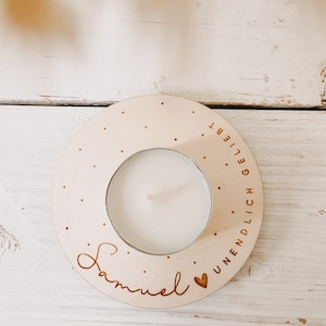 Small tea light holder engraved personalized wood Star Child reminder light Grief image 3