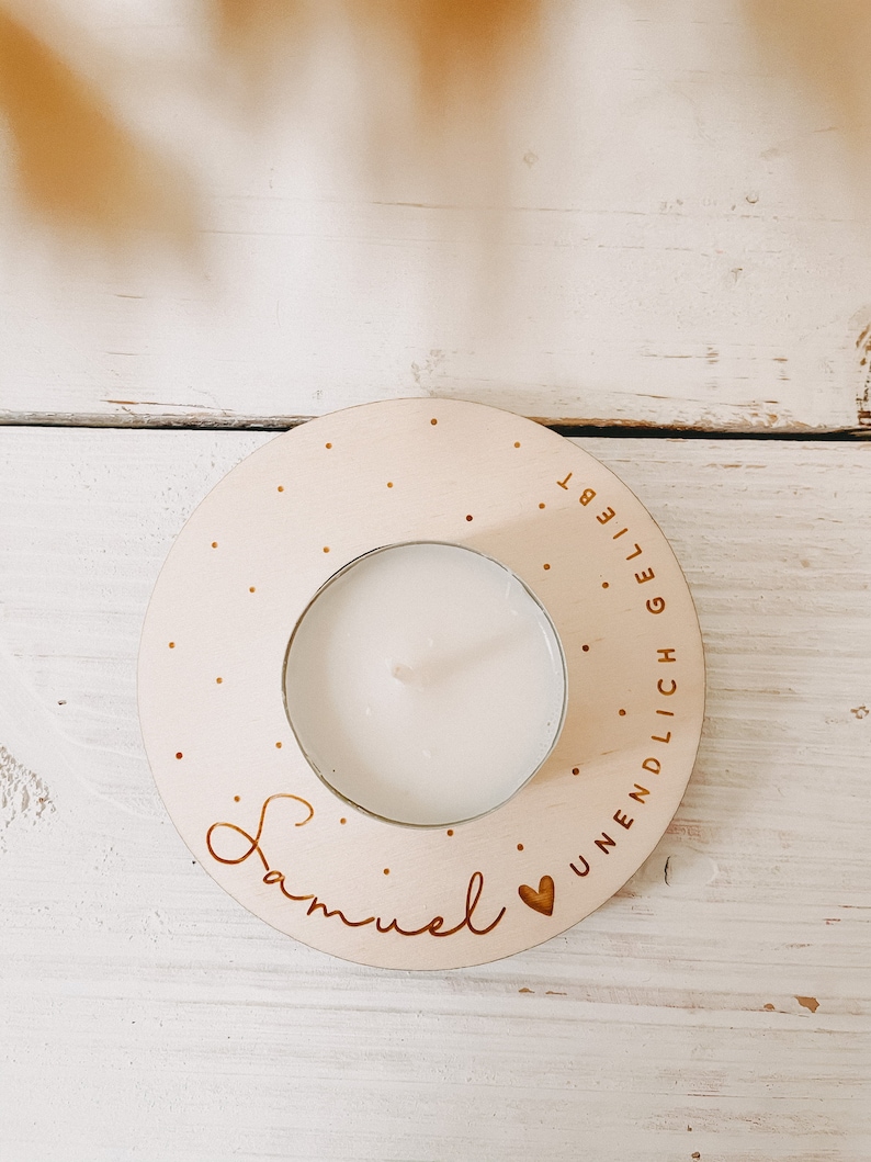 Small tea light holder engraved personalized wood Star Child reminder light Grief image 3