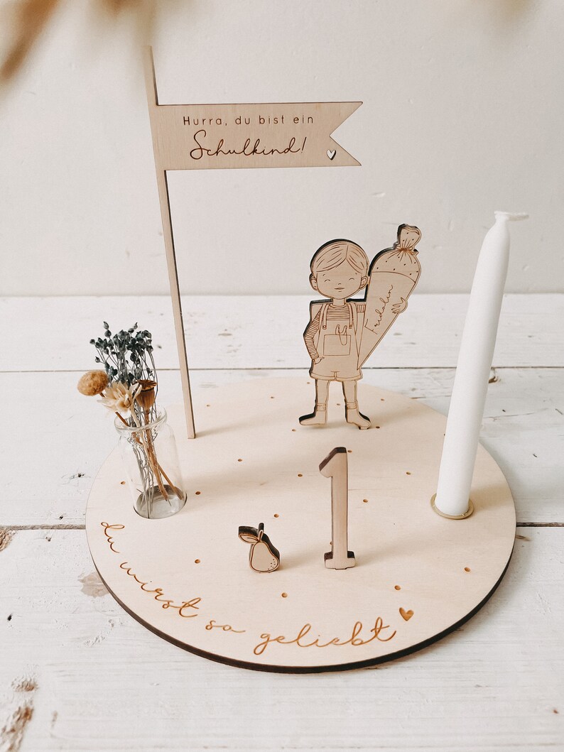 schoolchild boy Enrollment Candle Plate birthday board birthday plate Hooray, you're a school kid birthday train image 4