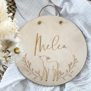 Wooden sign deer and desired name engraved